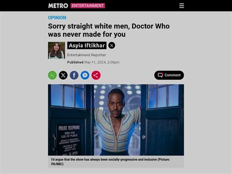 UK News: Dr Who was never for straight white men but for